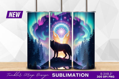 Wolf Under Aurora With Hands Tumbler Png Sublimation Regulrcrative 