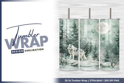 Wolf under moonlight winter forest tumbler png Sublimation Regulrcrative 