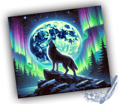 Wolf Under Northern Lights 20oz Tumbler Wrap, Wolf Tumbler, Northern Lights, Vibrant Forest, 20oz Tumbler, Sublimation Wrap, Wildlife Gift, Nature Lover Tumbler Sublimation ToriDesigns 