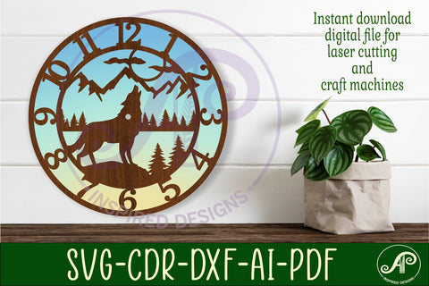 Wolf wall clock laser cut files, SVG SVG APInspireddesigns 