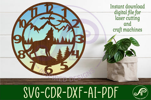 Wolf wall clock laser cut files, SVG SVG APInspireddesigns 