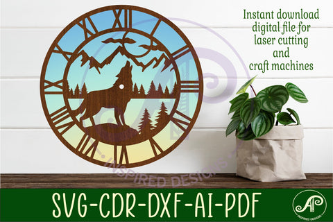 Wolf wall clock laser cut files, SVG SVG APInspireddesigns 