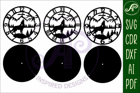 Wolf wall clock laser cut files, SVG SVG APInspireddesigns 