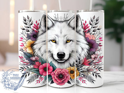 Wolf White Flower 20oz Skinny Tumbler, Vintage Wolf Tumbler Png, Straight & Tapered Tumbler Wrap, Instant Digital Download Sublimation ToriDesigns 
