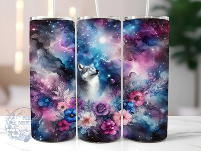 Wolf With Flowers 20oz Skinny Tumbler, Wolf Tumbler Png, Straight & Tapered Tumbler Wrap, Instant Digital Download Sublimation ToriDesigns 