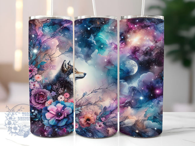 Wolf With Flowers 20oz Skinny Tumbler, Wolf Tumbler Png, Straight & Tapered Tumbler Wrap, Instant Digital Download Sublimation ToriDesigns 