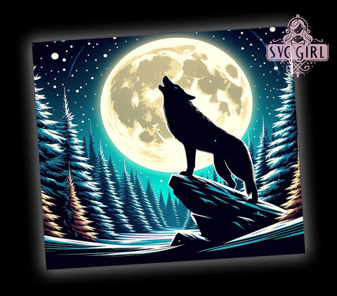 Wolf With Moon 20oz Tumbler Wrap Sublimation Design, Straight Tapered Tumbler Wrap, Wolf Tumbler Png, Instant Digital Download Sublimation SvggirlplusArt 