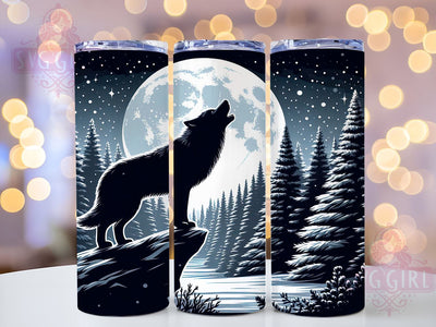 Wolf With Moon 20oz Tumbler Wrap Sublimation Design, Straight Tapered Tumbler Wrap, Wolf Tumbler Png, Instant Digital Download Sublimation SvggirlplusArt 