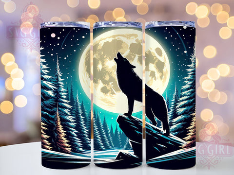 Wolf With Moon 20oz Tumbler Wrap Sublimation Design, Straight Tapered Tumbler Wrap, Wolf Tumbler Png, Instant Digital Download Sublimation SvggirlplusArt 