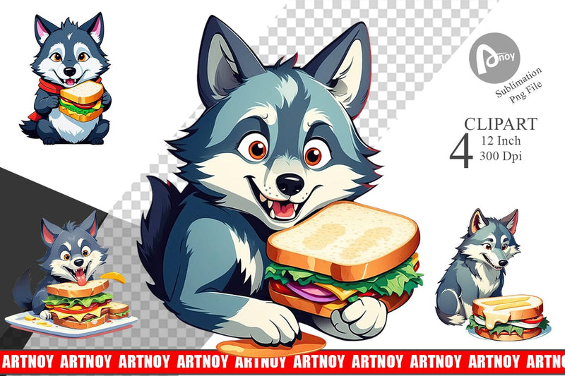Wolf with Sandwich Clipart Sublimation artnoy 