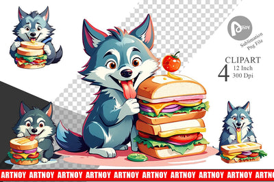 Wolf with Sandwich Clipart Sublimation artnoy 