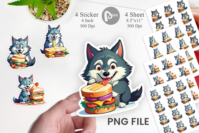 Wolf with Sandwich Sticker Sublimation artnoy 