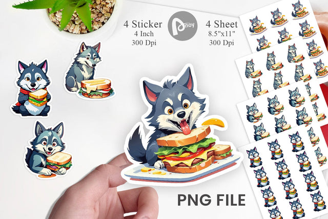 Wolf with Sandwich Sticker Sublimation artnoy 