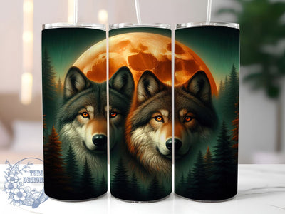 Wolves Full Moon Forest Fantasy Tumbler, Forest Landscape, Fantasy Animal, 20Oz Tumbler Wrap, Sublimation Drinkware, Night Sky Design, Wild Nature Art Sublimation ToriDesigns 