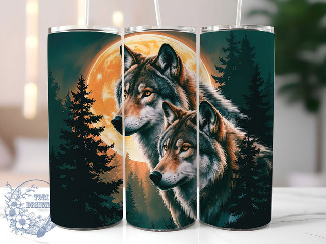 Wolves Full Moon Forest Fantasy Tumbler, Forest Landscape, Fantasy Animal, 20Oz Tumbler Wrap, Sublimation Drinkware, Night Sky Design, Wild Nature Art Sublimation ToriDesigns 