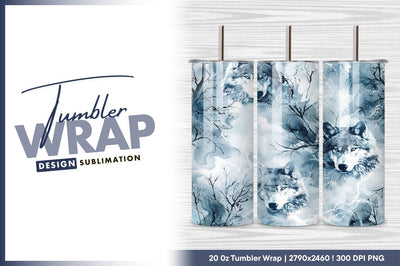 Wolves in winter watercolor seamless pattern tumbler png Sublimation Regulrcrative 