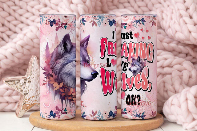 Wolves Tumbler 20oz Cute Animal Gift for Women, Girls Who Freaking Love Wolves Lovers Flower Tumbler PNG Sublimation DesignSVG 