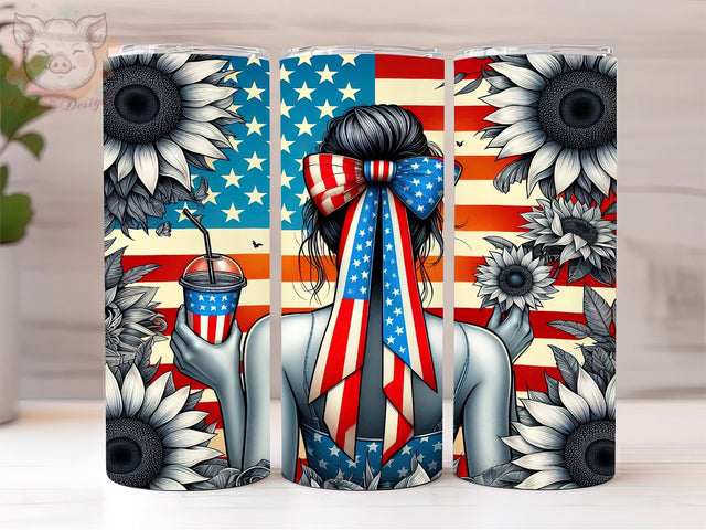 Woman American Flag 20oz Tumbler Png, Straight & Tapered Tumbler Png, Floral 4th of July Tumbler Png, Digital Download PNG Sublimation Lara' s Designs 