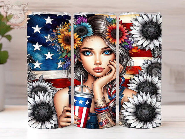 Woman American Flag 20oz Tumbler Png, Straight & Tapered Tumbler Png, Floral 4th of July Tumbler Png, Digital Download PNG Sublimation Lara' s Designs 