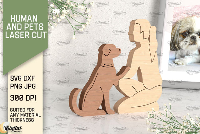 Woman And Cat Laser Cut. Wooden Figurine SVG SVG Evgenyia Guschina 
