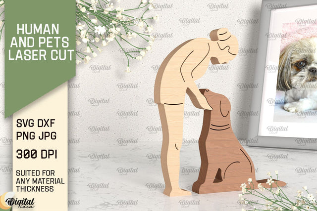 Woman And Dog Laser Cut. Wooden Figurine SVG SVG Evgenyia Guschina 