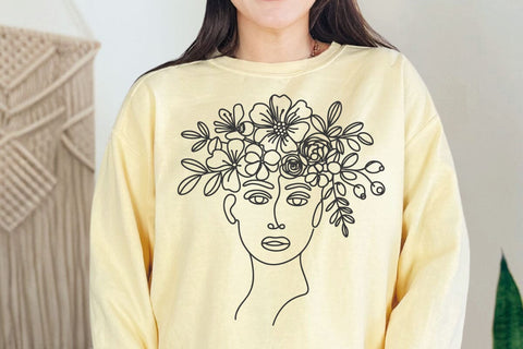 Woman Head with Flowers Svg, Magnolia and Daisy Flower Crown Svg, Leaves Svg, Woman Face Svg,Hair of Flowers Svg,Floral Woman Svg,Floral svg SVG DesignDestine 
