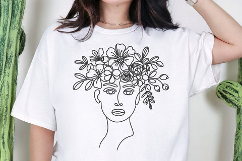 Woman Head with Flowers Svg, Magnolia and Daisy Flower Crown Svg, Leaves Svg, Woman Face Svg,Hair of Flowers Svg,Floral Woman Svg,Floral svg SVG DesignDestine 