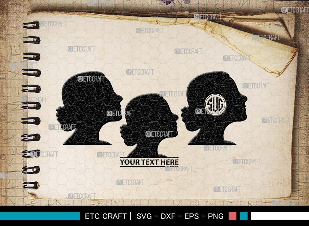 Woman Heads Monogram, Woman Heads Silhouette, Woman Heads SVG, Heads ...