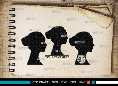 Woman Heads Monogram, Woman Heads Silhouette, Woman Heads SVG, Heads Svg, Women Hair Svg, Woman Svg, Female Svg, SB00560 SVG ETC Craft 