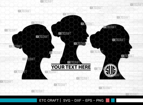 Woman Heads Monogram, Woman Heads Silhouette, Woman Heads SVG, Heads Svg, Women Hair Svg, Woman Svg, Female Svg, SB00560 SVG ETC Craft 