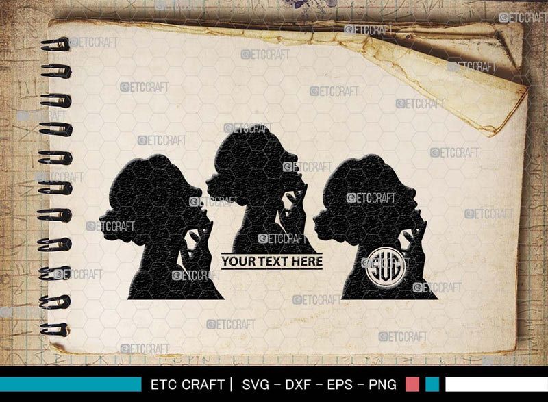 Woman Heads Monogram, Woman Heads Silhouette, Woman Heads SVG, Heads ...
