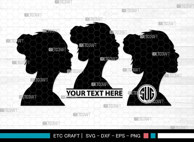 Woman Heads Monogram, Woman Heads Silhouette, Woman Heads SVG, Heads Svg, Women Hair Svg, Woman Svg, Female Svg, SB00560 SVG ETC Craft 