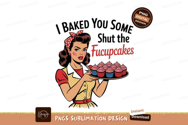 Woman holding cupcakes retro style baking vintage Sublimation Designangry 