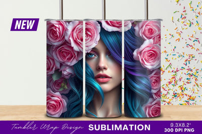 Woman Portrait With Roses Tumbler Png Sublimation Regulrcrative 