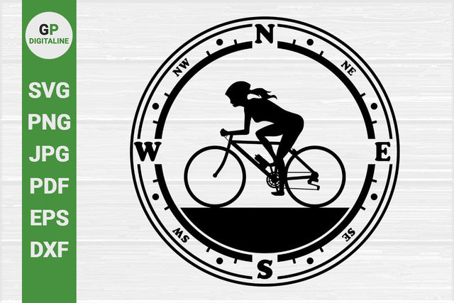 Woman Riding a Bike, Cyclist, Compass SVG SVG GPDigitaline 
