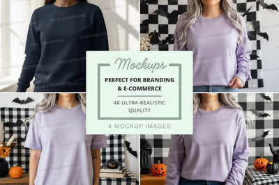 Woman sweater mockup autumn halloween pumpkins plaid Mock Up Photo Designangry 