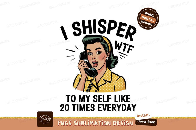 Woman talking on vintage phone surprised expression Sublimation Designangry 