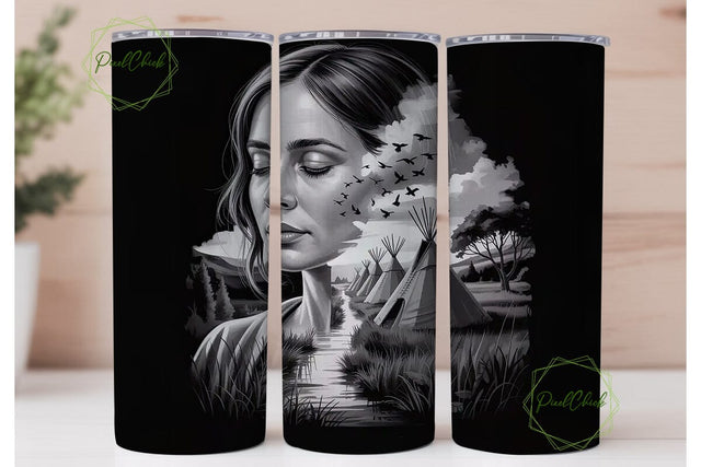 Woman & Teepee Scene 20oz Tumbler Wrap Sublimation PixelChick 