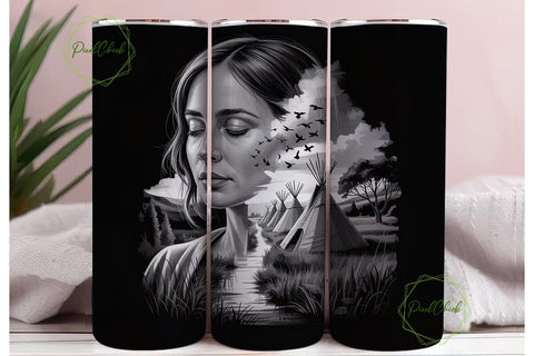 Woman & Teepee Scene 20oz Tumbler Wrap Sublimation PixelChick 