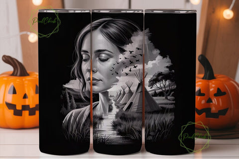 Woman & Teepee Scene 20oz Tumbler Wrap Sublimation PixelChick 