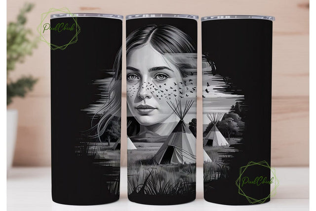 Woman & Teepee Scene 20oz Tumbler Wrap Sublimation PixelChick 