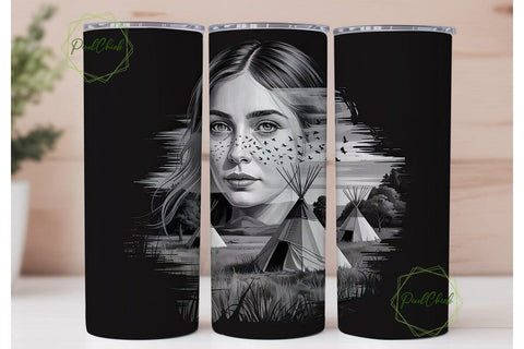 Woman & Teepee Scene 20oz Tumbler Wrap Sublimation PixelChick 