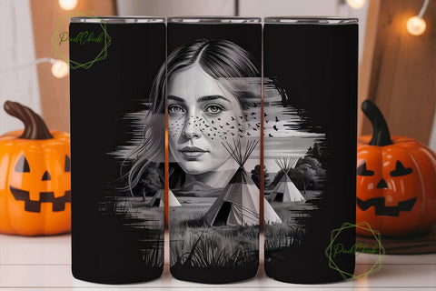Woman & Teepee Scene 20oz Tumbler Wrap Sublimation PixelChick 
