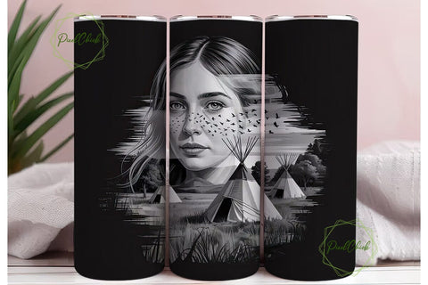 Woman & Teepee Scene 20oz Tumbler Wrap Sublimation PixelChick 