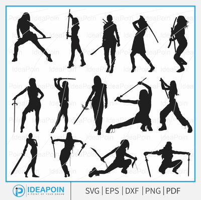 Woman Warrior svg, Female Warrior svg, Woman Warrior Vector, Woman Warrior Silhouette Clipart, Woman Silhouette, Woman With Sword SVG Dinvect 
