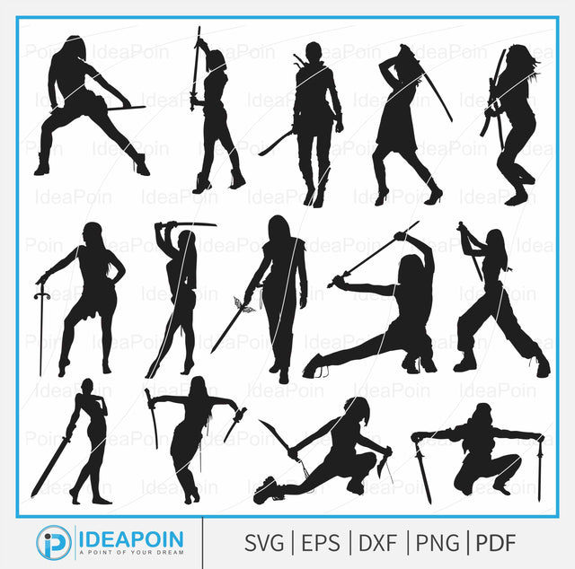 Woman Warrior svg, Female Warrior svg, Woman Warrior Vector, Woman Warrior Silhouette Clipart, Woman Silhouette, Woman With Sword SVG Dinvect 