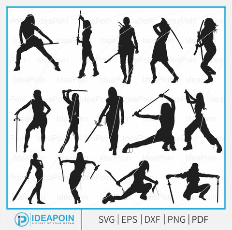 Woman Warrior svg, Female Warrior svg, Woman Warrior Vector, Woman Warrior Silhouette Clipart, Woman Silhouette, Woman With Sword SVG Dinvect 