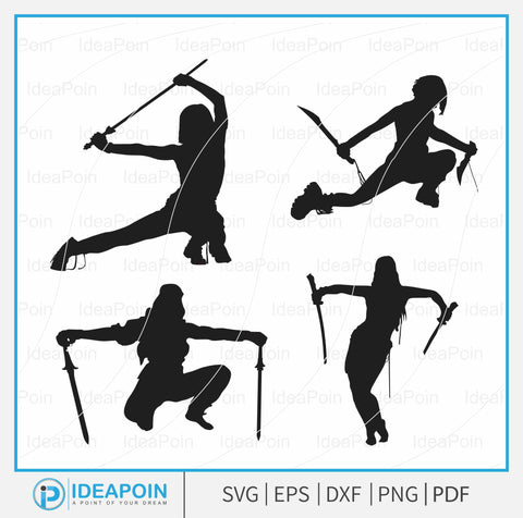 Woman Warrior svg, Female Warrior svg, Woman Warrior Vector, Woman Warrior Silhouette Clipart, Woman Silhouette, Woman With Sword SVG Dinvect 