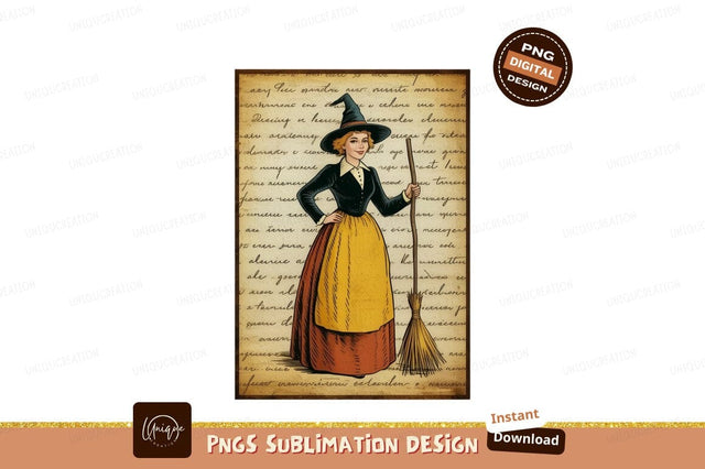 Woman witch holding broom costume Sublimation Designangry 