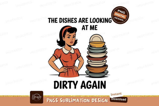 Woman with stack of dishes retro comic Sublimation Designangry 